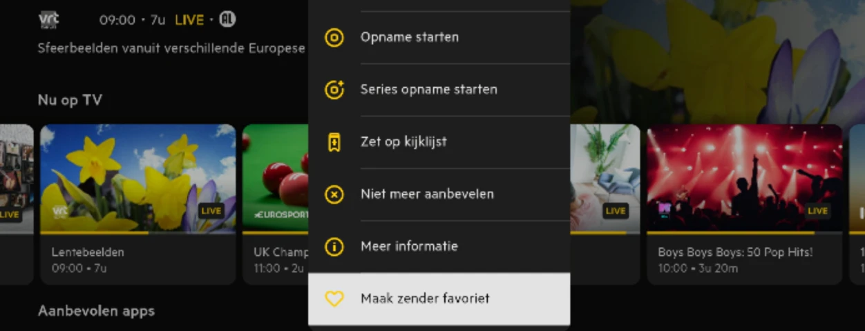 favoriete zenders via ok knop